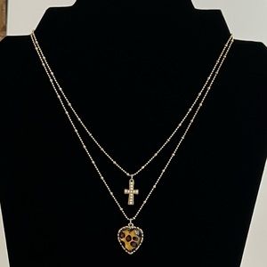 Betsey Johnson leopard heart and cross nec…